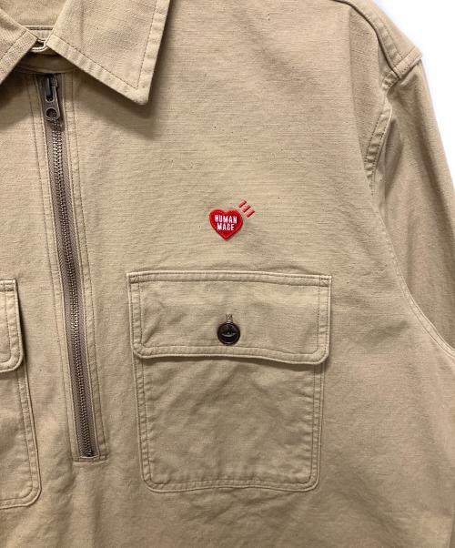 HUMAN MADE（ヒューマンメイド）HUMAN MADE (ヒューマンメイド) Zip-Up Work Shirt ベージュ サイズ:Lの古着・服飾アイテム