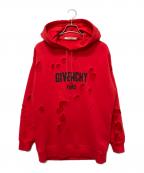 GIVENCHYジバンシィ）の古着「ロゴ デストロイ加工 プルオーバーパーカー」｜レッド