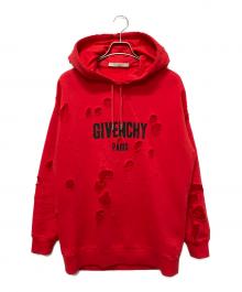 GIVENCHY（ジバンシィ）の古着「ロゴ デストロイ加工 プルオーバーパーカー」｜レッド