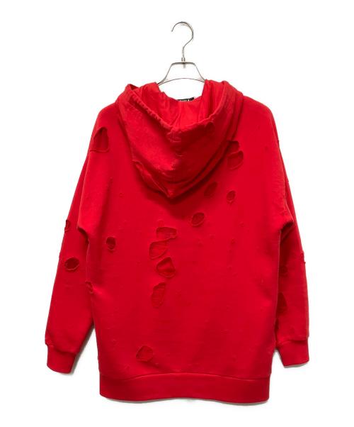 GIVENCHY（ジバンシィ）GIVENCHY (ジバンシィ) ロゴ デストロイ加工 プルオーバーパーカー レッド サイズ:XSの古着・服飾アイテム