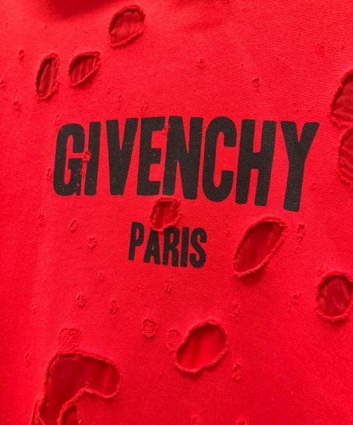 GIVENCHY（ジバンシィ）GIVENCHY (ジバンシィ) ロゴ デストロイ加工 プルオーバーパーカー レッド サイズ:XSの古着・服飾アイテム