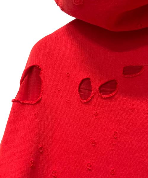 GIVENCHY（ジバンシィ）GIVENCHY (ジバンシィ) ロゴ デストロイ加工 プルオーバーパーカー レッド サイズ:XSの古着・服飾アイテム