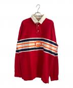 GUCCIグッチ）の古着「 レッドストライプ ロゴ ジャカード ポロシャツ」｜レッド