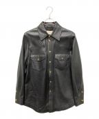 GUCCIグッチ）の古着「Embossed Logo Leather Shirt Jacket Black」｜ブラック