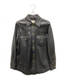GUCCI（グッチ）の古着「Embossed Logo Leather Shirt Jacket Black」｜ブラック
