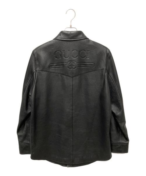 GUCCI（グッチ）GUCCI (グッチ) Embossed Logo Leather Shirt Jacket Black ブラック サイズ:48の古着・服飾アイテム