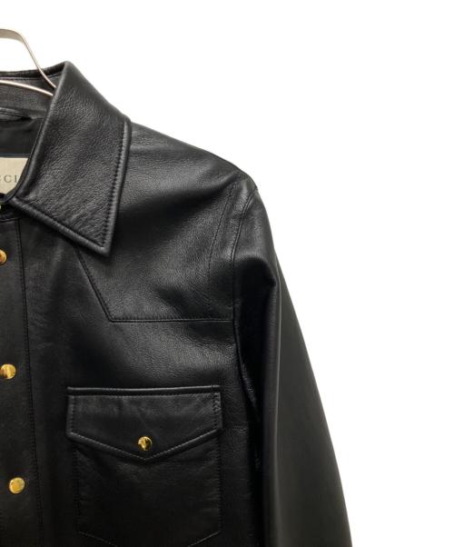GUCCI（グッチ）GUCCI (グッチ) Embossed Logo Leather Shirt Jacket Black ブラック サイズ:48の古着・服飾アイテム