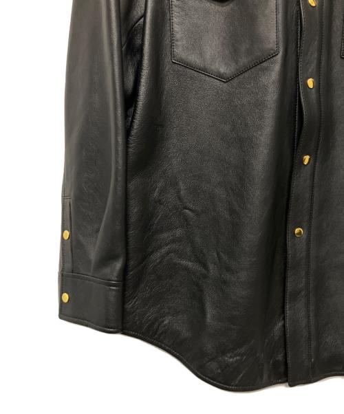 GUCCI（グッチ）GUCCI (グッチ) Embossed Logo Leather Shirt Jacket Black ブラック サイズ:48の古着・服飾アイテム