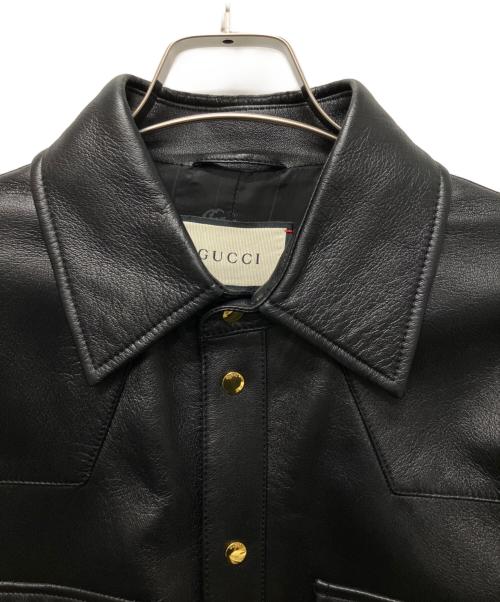 GUCCI（グッチ）GUCCI (グッチ) Embossed Logo Leather Shirt Jacket Black ブラック サイズ:48の古着・服飾アイテム