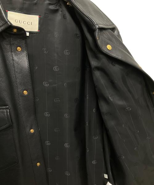 GUCCI（グッチ）GUCCI (グッチ) Embossed Logo Leather Shirt Jacket Black ブラック サイズ:48の古着・服飾アイテム