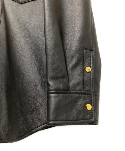 GUCCI（グッチ）GUCCI (グッチ) Embossed Logo Leather Shirt Jacket Black ブラック サイズ:48の古着・服飾アイテム