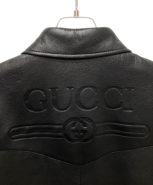 GUCCI（グッチ）GUCCI (グッチ) Embossed Logo Leather Shirt Jacket Black ブラック サイズ:48の古着・服飾アイテム