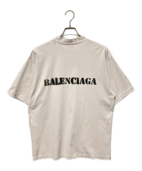 BALENCIAGA（バレンシアガ）BALENCIAGA (バレンシアガ) ステンシルタイプ ダメージ加工半袖Tシャツ ライトグレー サイズ:Sの古着・服飾アイテム