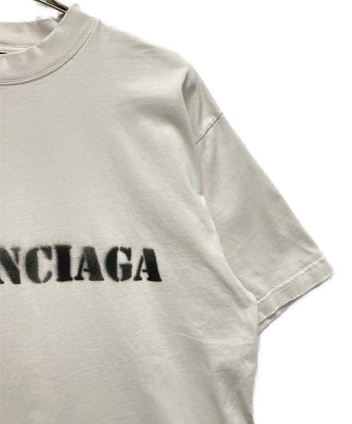 BALENCIAGA（バレンシアガ）BALENCIAGA (バレンシアガ) ステンシルタイプ ダメージ加工半袖Tシャツ ライトグレー サイズ:Sの古着・服飾アイテム