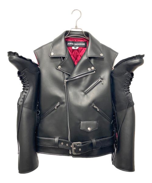 JUNYA WATANABE COMME des GARCONS（(ジュンヤワタナベ コムデギャルソン）JUNYA WATANABE COMME des GARCONS ((ジュンヤワタナベ コムデギャルソン) ブーツドッキングライダースジャケット ブラック サイズ:Ｍの古着・服飾アイテム
