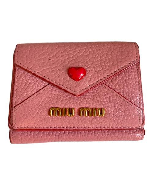 MIU MIU（ミュウミュウ）MIU MIU (ミュウミュウ) MADRAS LOVE/コンパクトウォレット ピンクの古着・服飾アイテム