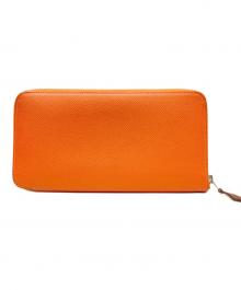 HERMES（エルメス）の古着「エルメス アザップロングシルクイン エバーカラー ラウンドジップウォレット ブラウン シルバー金具」｜オレンジ