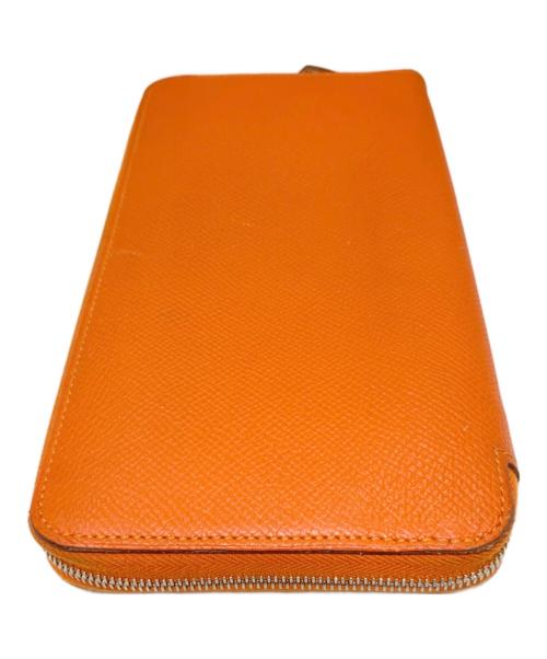 HERMES（エルメス）HERMES (エルメス) エルメス アザップロングシルクイン エバーカラー ラウンドジップウォレット ブラウン シルバー金具 オレンジの古着・服飾アイテム