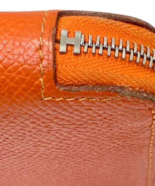 HERMES（エルメス）HERMES (エルメス) エルメス アザップロングシルクイン エバーカラー ラウンドジップウォレット ブラウン シルバー金具 オレンジの古着・服飾アイテム