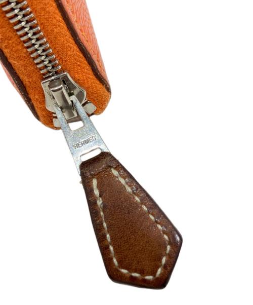 HERMES（エルメス）HERMES (エルメス) エルメス アザップロングシルクイン エバーカラー ラウンドジップウォレット ブラウン シルバー金具 オレンジの古着・服飾アイテム