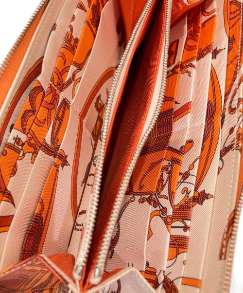 HERMES（エルメス）HERMES (エルメス) エルメス アザップロングシルクイン エバーカラー ラウンドジップウォレット ブラウン シルバー金具 オレンジの古着・服飾アイテム