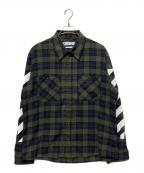 OFFWHITEオフホワイト）の古着「Diagonal Check Flannel Shirt/ダイアゴナルチェック フランネルシャツ」｜オリーブ×ネイビー