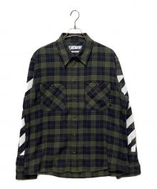 OFFWHITE（オフホワイト）の古着「Diagonal Check Flannel Shirt/ダイアゴナルチェック フランネルシャツ」｜オリーブ×ネイビー