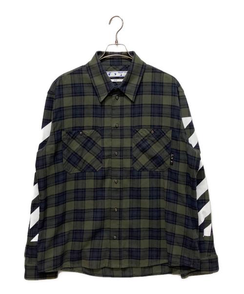 OFFWHITE（オフホワイト）OFFWHITE (オフホワイト) Diagonal Check Flannel Shirt/ダイアゴナルチェック フランネルシャツ オリーブ×ネイビー サイズ:XLの古着・服飾アイテム