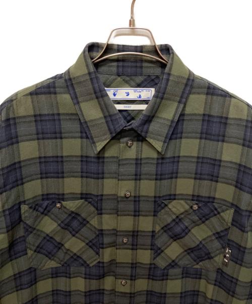 OFFWHITE（オフホワイト）OFFWHITE (オフホワイト) Diagonal Check Flannel Shirt/ダイアゴナルチェック フランネルシャツ オリーブ×ネイビー サイズ:XLの古着・服飾アイテム