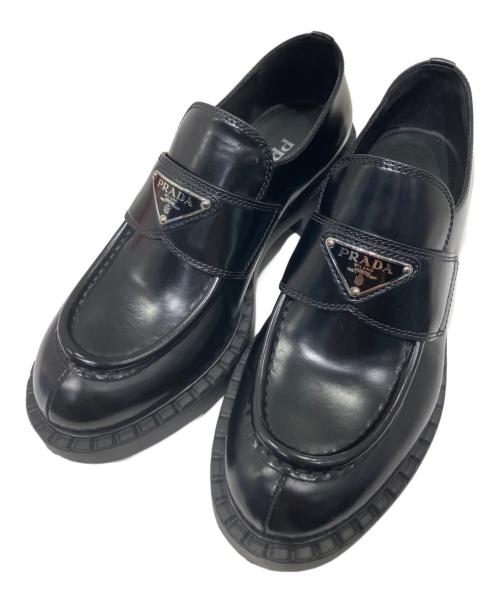 PRADA（プラダ）PRADA (プラダ) チョコレート ブラッシュドレザー ローファー ブラック サイズ:37の古着・服飾アイテム