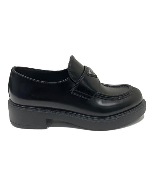 PRADA（プラダ）PRADA (プラダ) チョコレート ブラッシュドレザー ローファー ブラック サイズ:37の古着・服飾アイテム