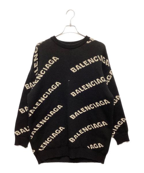 BALENCIAGA（バレンシアガ）BALENCIAGA (バレンシアガ) ALL OVER LOGO JACQUARED KNIT ブラック サイズ:Mの古着・服飾アイテム