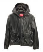 DIESELディーゼル）の古着「レザー切替フーデッドジャケット」｜ブラック