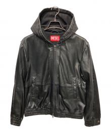DIESEL（ディーゼル）の古着「レザー切替フーデッドジャケット」｜ブラック