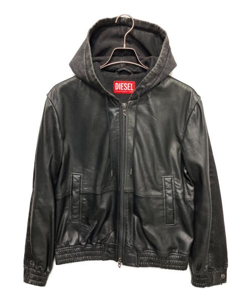 DIESEL（ディーゼル）DIESEL (ディーゼル) レザー切替フーデッドジャケット ブラック サイズ:46の古着・服飾アイテム