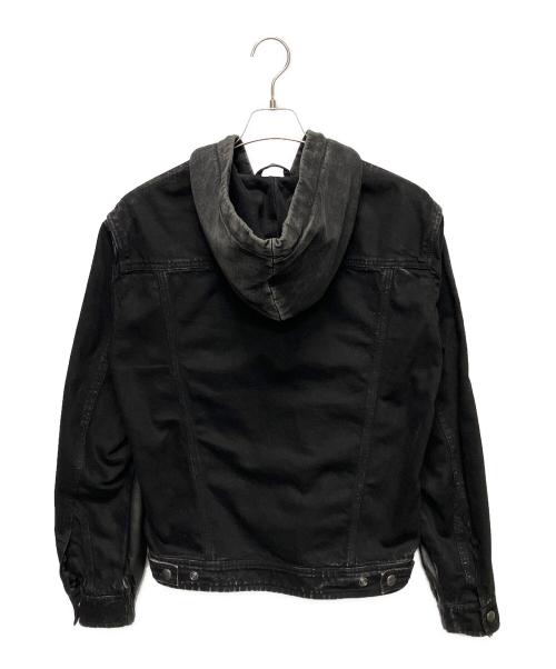 DIESEL（ディーゼル）DIESEL (ディーゼル) レザー切替フーデッドジャケット ブラック サイズ:46の古着・服飾アイテム