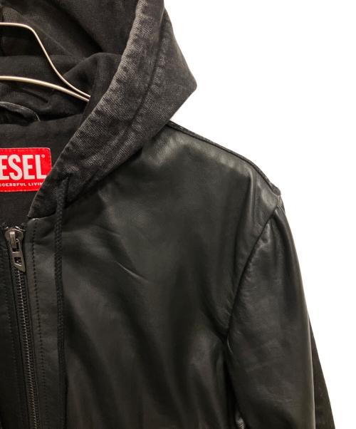 DIESEL（ディーゼル）DIESEL (ディーゼル) レザー切替フーデッドジャケット ブラック サイズ:46の古着・服飾アイテム