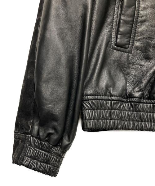 DIESEL（ディーゼル）DIESEL (ディーゼル) レザー切替フーデッドジャケット ブラック サイズ:46の古着・服飾アイテム