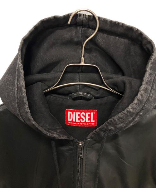 DIESEL（ディーゼル）DIESEL (ディーゼル) レザー切替フーデッドジャケット ブラック サイズ:46の古着・服飾アイテム
