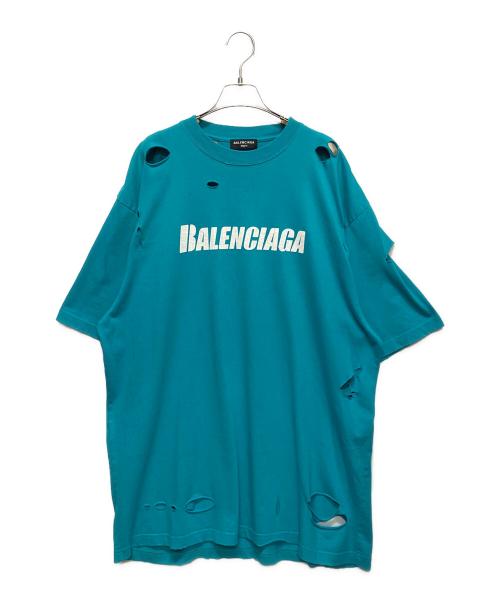 BALENCIAGA（バレンシアガ）BALENCIAGA (バレンシアガ) デイトロイ加工ロゴプリントTシャツ スカイブルー サイズ:Ｓの古着・服飾アイテム