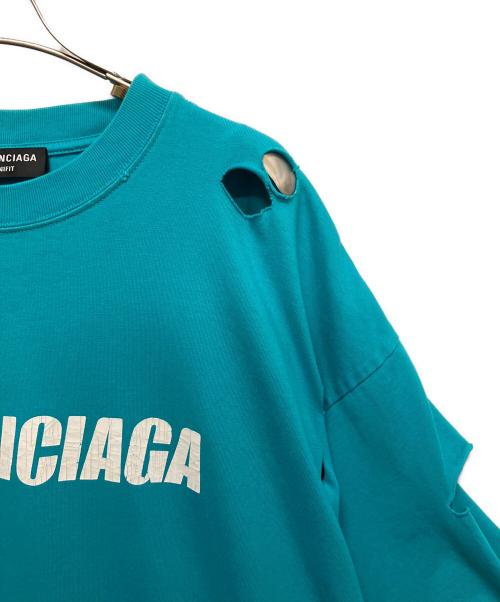 BALENCIAGA（バレンシアガ）BALENCIAGA (バレンシアガ) デイトロイ加工ロゴプリントTシャツ スカイブルー サイズ:Ｓの古着・服飾アイテム