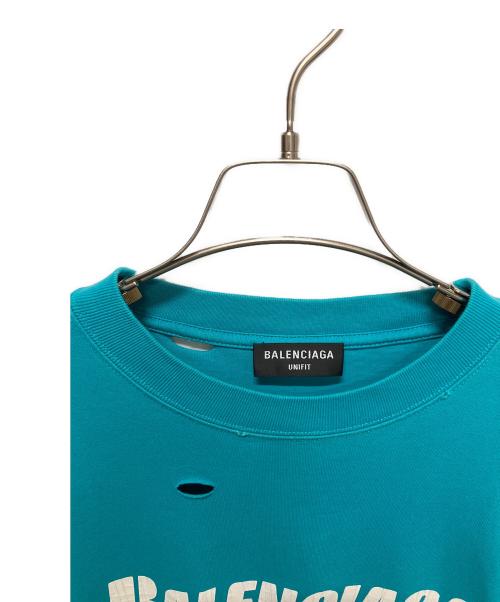 BALENCIAGA（バレンシアガ）BALENCIAGA (バレンシアガ) デイトロイ加工ロゴプリントTシャツ スカイブルー サイズ:Ｓの古着・服飾アイテム