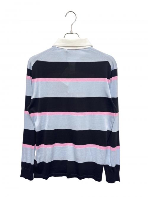 PRADA（プラダ）PRADA (プラダ) ストライプシルクコットンポロシャツ ブラック×ブルー×ピンク サイズ:48の古着・服飾アイテム
