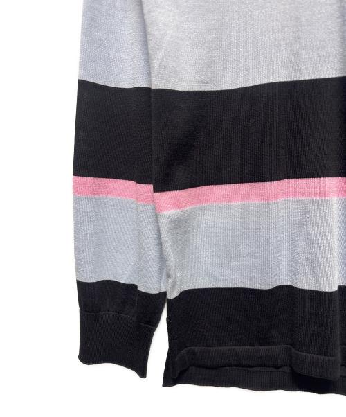 PRADA（プラダ）PRADA (プラダ) ストライプシルクコットンポロシャツ ブラック×ブルー サイズ:48の古着・服飾アイテム