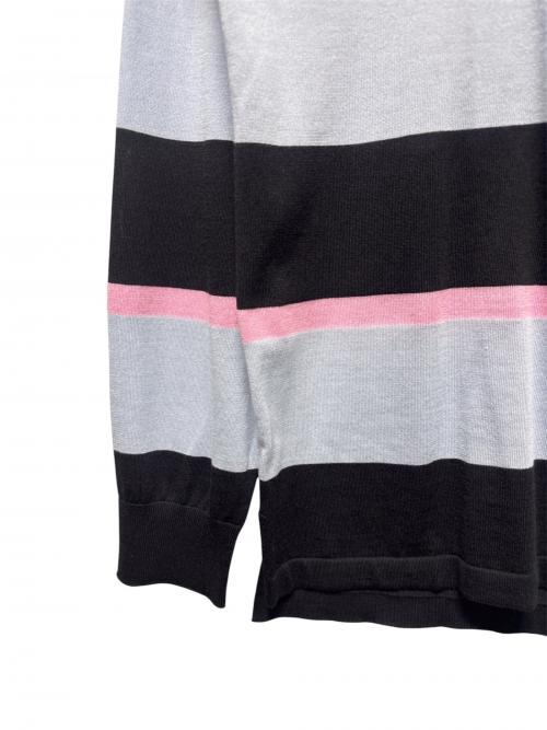 PRADA（プラダ）PRADA (プラダ) ストライプシルクコットンポロシャツ ブラック×ブルー×ピンク サイズ:48の古着・服飾アイテム
