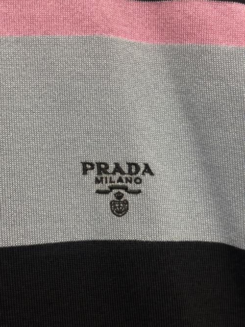 PRADA（プラダ）PRADA (プラダ) ストライプシルクコットンポロシャツ ブラック×ブルー サイズ:48の古着・服飾アイテム