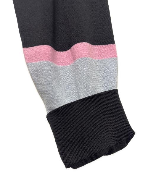 PRADA（プラダ）PRADA (プラダ) ストライプシルクコットンポロシャツ ブラック×ブルー サイズ:48の古着・服飾アイテム