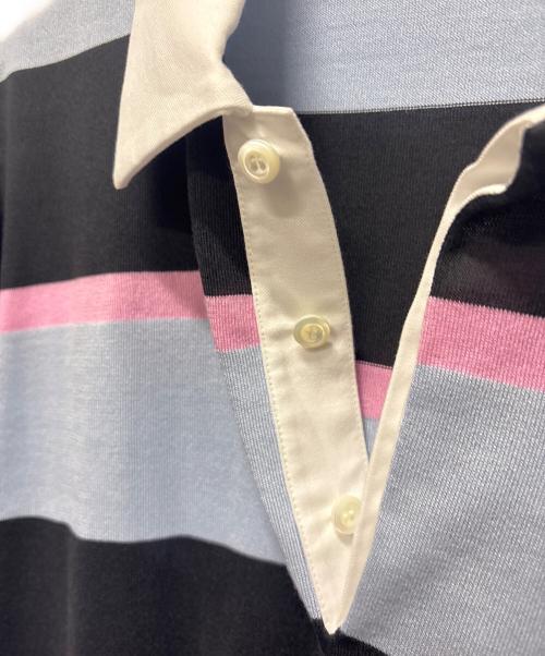 PRADA（プラダ）PRADA (プラダ) ストライプシルクコットンポロシャツ ブラック×ブルー サイズ:48の古着・服飾アイテム