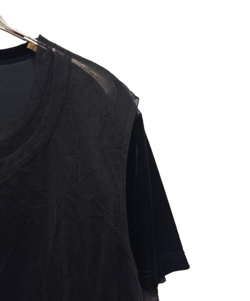 COMME des GARCONS HOMME PLUS（コムデギャルソンオムプリュス）COMME des GARCONS HOMME PLUS (コムデギャルソンオムプリュス) ベロア メッシュ 切替 チュール レイヤード Tシャツ ブラック サイズ:Mの古着・服飾アイテム
