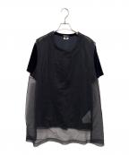 COMME des GARCONS HOMME PLUSコムデギャルソンオムプリュス）の古着「ベロア メッシュ 切替 チュール レイヤード Tシャツ」｜ブラック